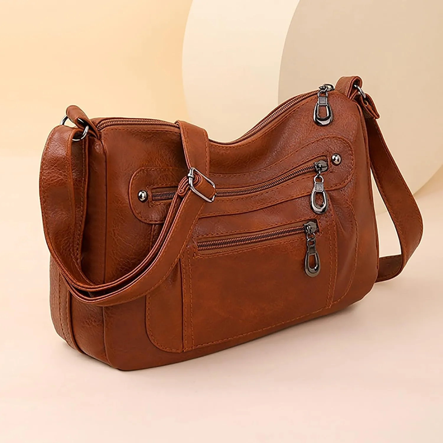 Vintage Classic Soft Leather Stylish Solid Crossbody Bag Trend Versatile Pocket Shoulder Bag Vintage (Brown, One Size)