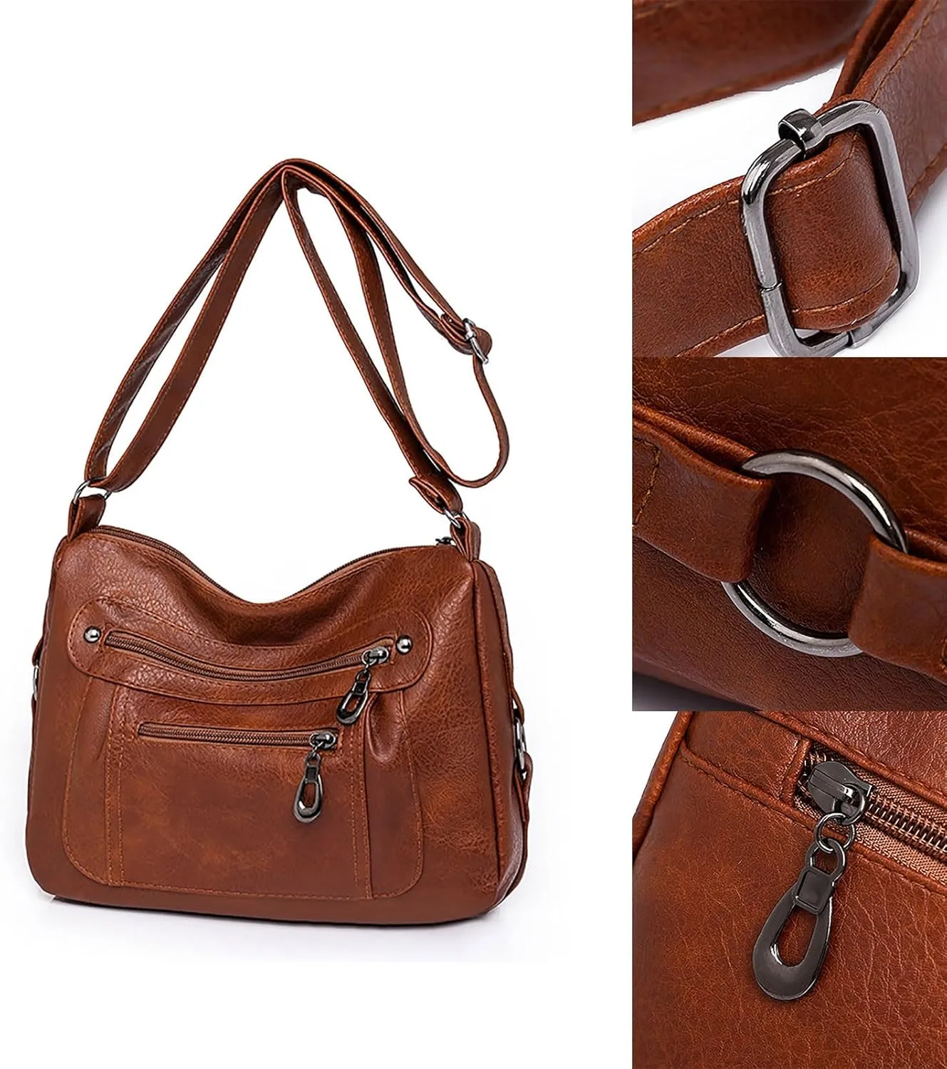 Vintage Classic Soft Leather Stylish Solid Crossbody Bag Trend Versatile Pocket Shoulder Bag Vintage (Brown, One Size)