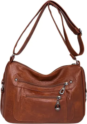 Vintage Classic Soft Leather Stylish Solid Crossbody Bag Trend Versatile Pocket Shoulder Bag Vintage (Brown, One Size)