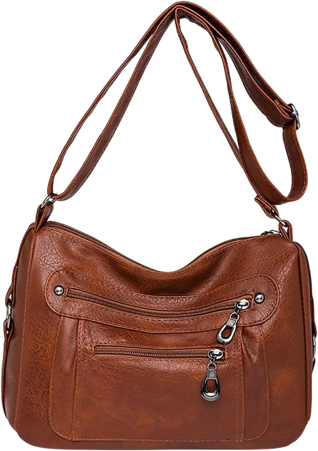 Vintage Classic Soft Leather Stylish Solid Crossbody Bag Trend Versatile Pocket Shoulder Bag Vintage (Brown, One Size)