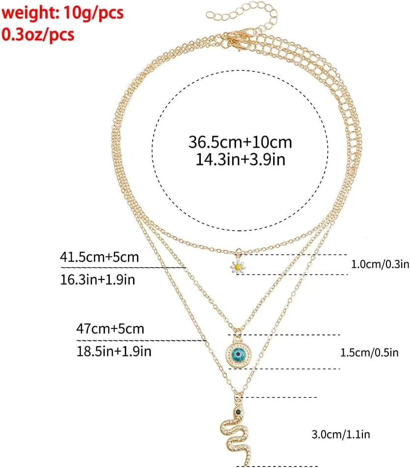 Vintage Layered Gold Snake Necklaces Set for Women Punk Evil Eye Daisy Choker Necklaces Adjustable Serpent Pendant Necklaces Jewelry Accessories