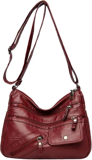 Vintage New Versatile Soft PU Leather Interlayer One Shoulder Crossbody Bag Handbag Casual Computer Bags (Red, One Size)