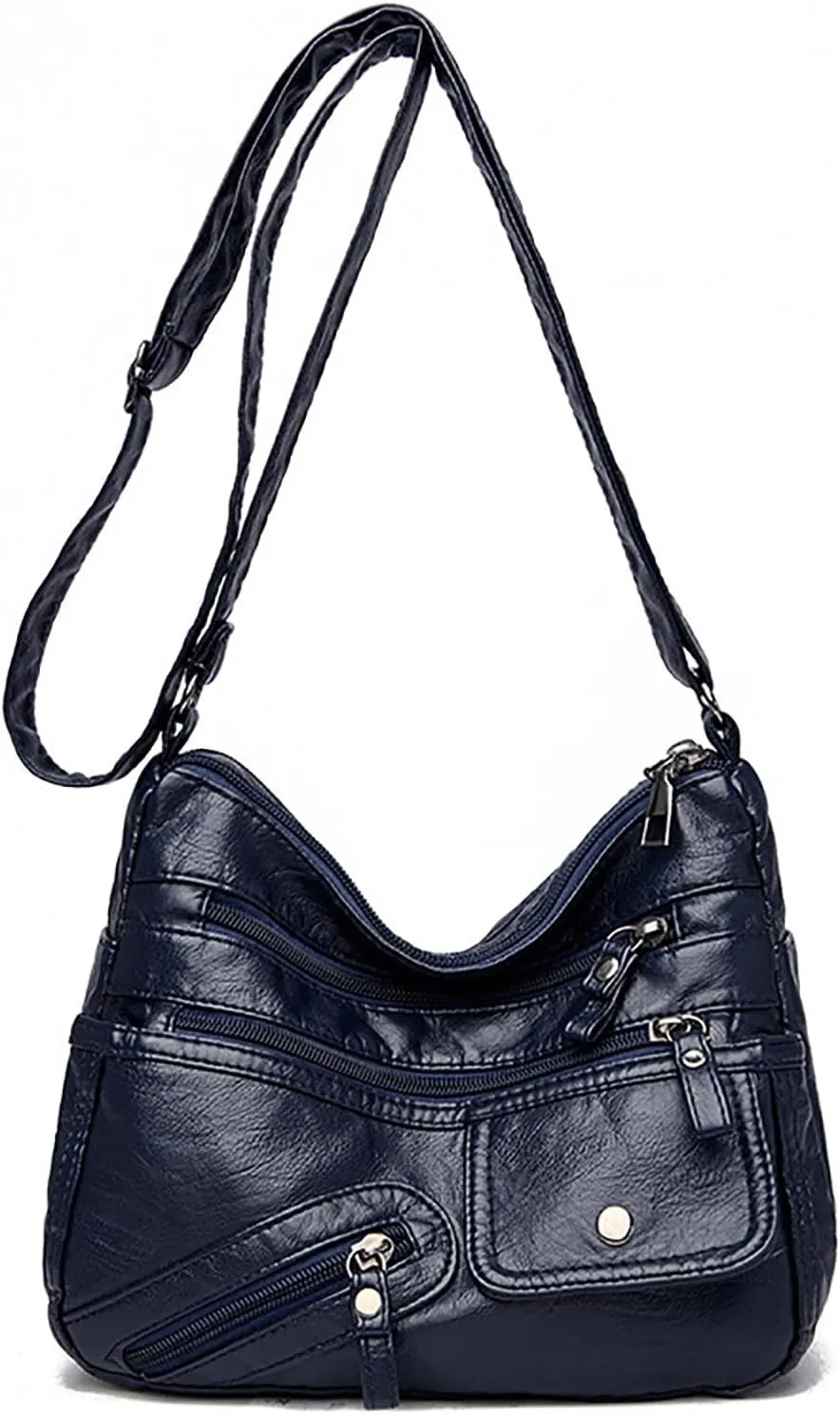 Vintage New Versatile Soft PU Leather Interlayer One Shoulder Crossbody Bag Handbag Casual Computer (Blue, One Size)