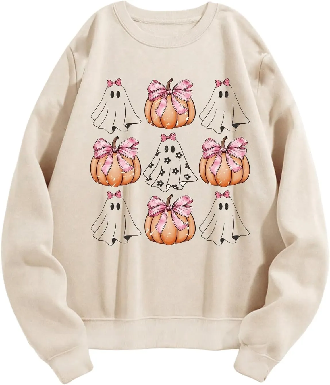 WDIRARA Women's Graphic Print Cute Long Sleeve Cute Sweatshirts Crew Neck Halloween Pullovers