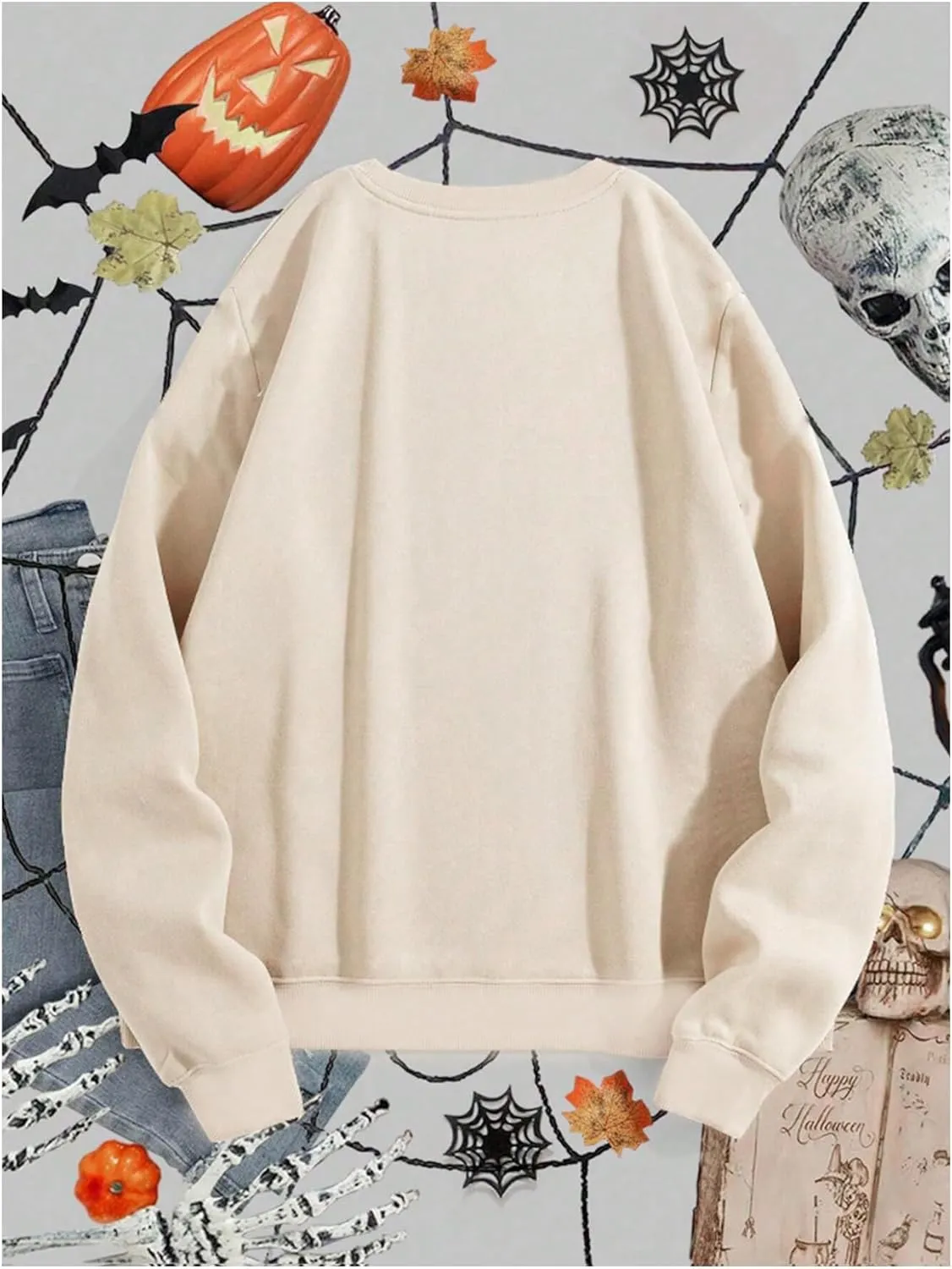 WDIRARA Women's Graphic Print Cute Long Sleeve Cute Sweatshirts Crew Neck Halloween Pullovers
