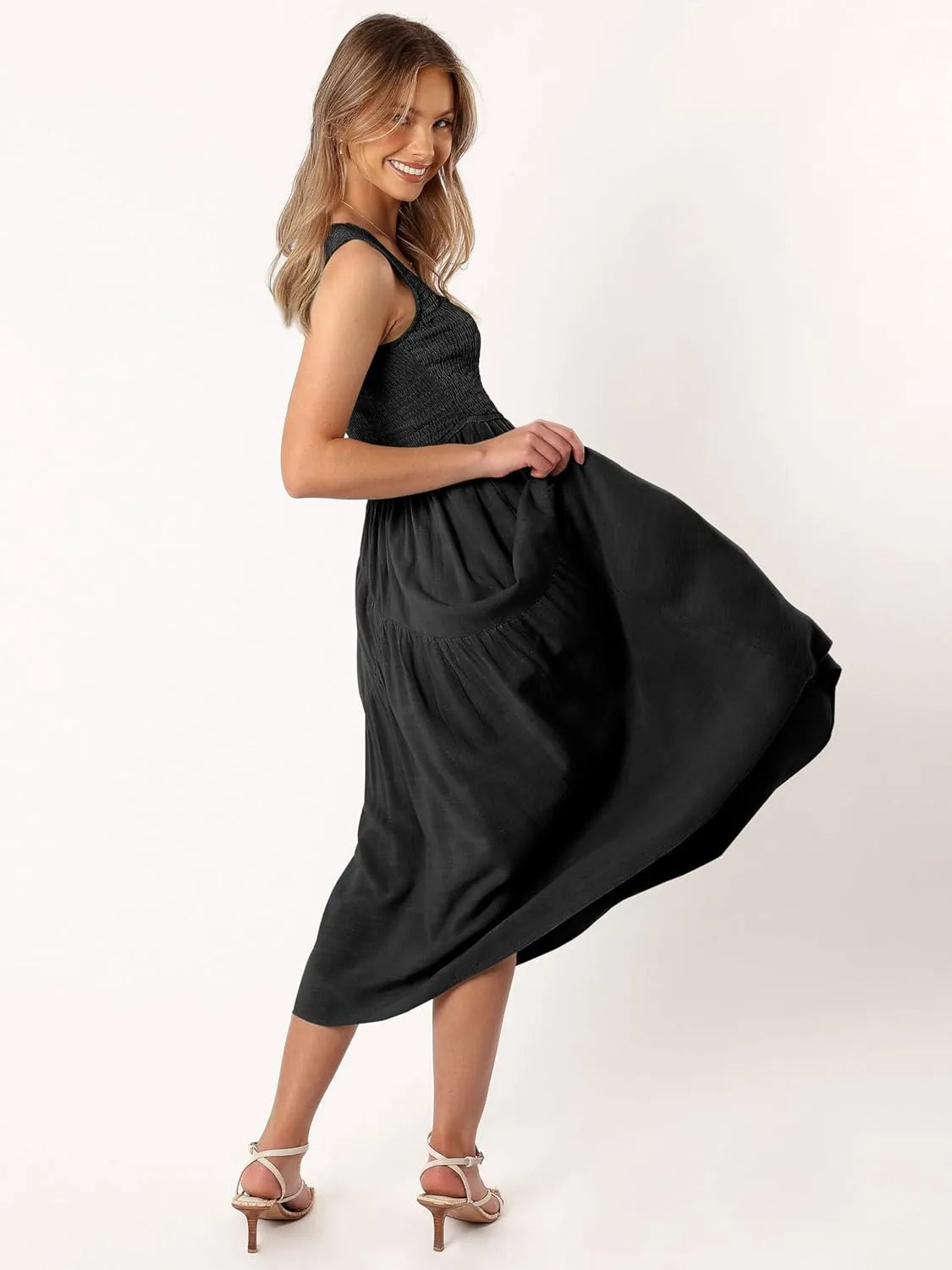 Wedding Guest Dress Maxi: Womens Square Neck Strap Spaghetti - Casual Summer Beach Long Sundress SE2466