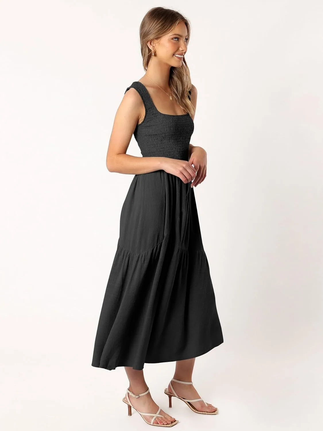 Wedding Guest Dress Maxi: Womens Square Neck Strap Spaghetti - Casual Summer Beach Long Sundress SE2466