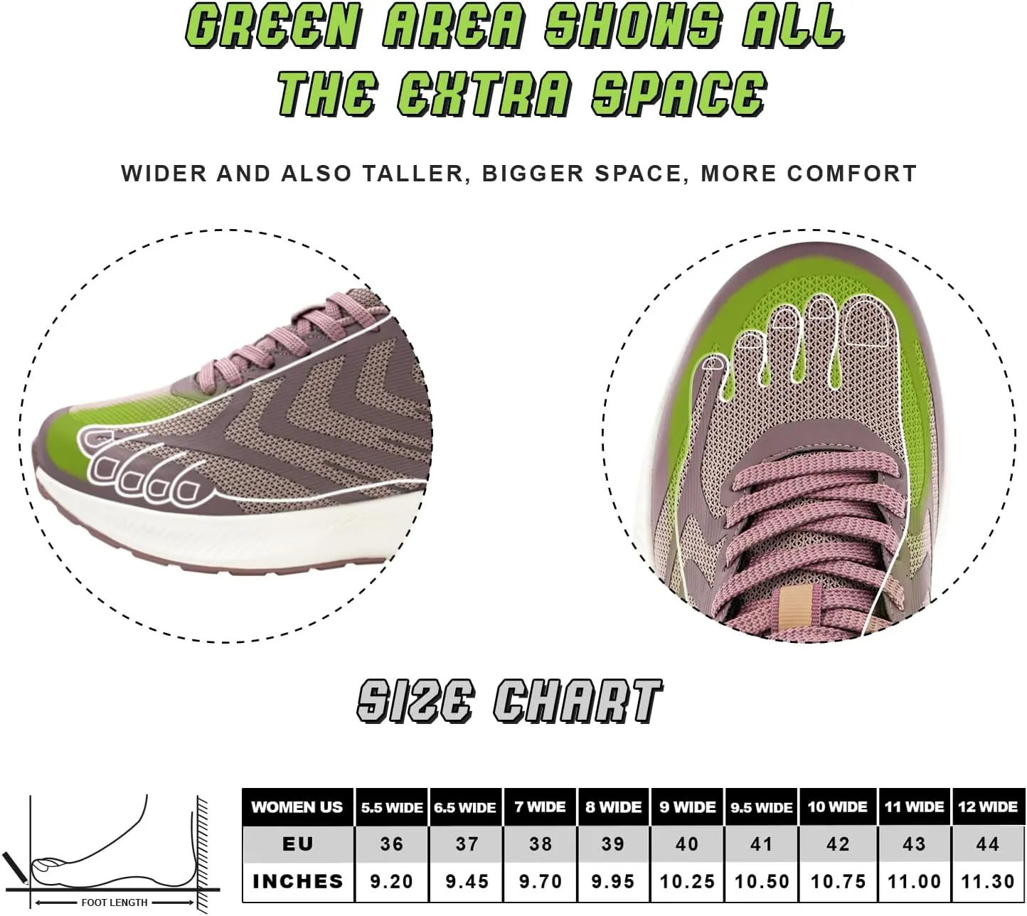 Wide Toe Box Sneakers for Women - Extra Wide Width Lightweight Running Shoes, Breathable Walking Tennis Shoes with Arch Support and Non-Slip Rubber Outsole