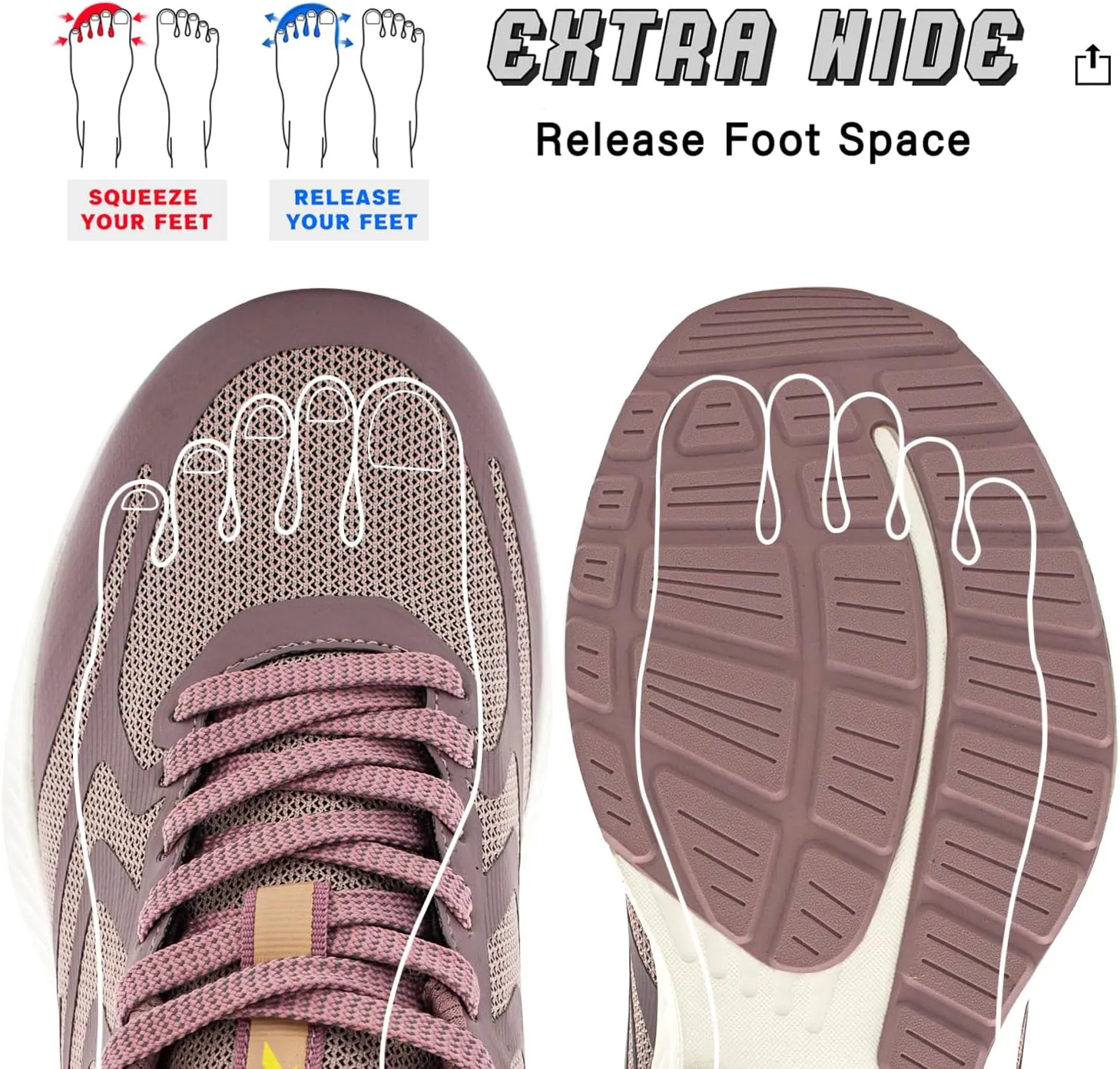 Wide Toe Box Sneakers for Women - Extra Wide Width Lightweight Running Shoes, Breathable Walking Tennis Shoes with Arch Support and Non-Slip Rubber Outsole