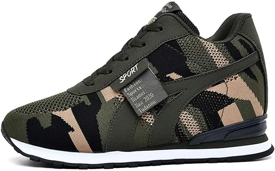 WILTENA Womens Mesh Breathable Camouflage Sneakers Ladys Invisible High-Heeled Wedge Platform Shoes