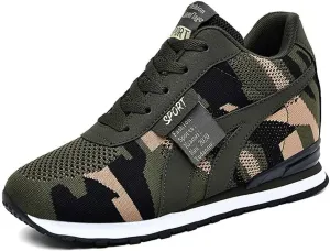 WILTENA Womens Mesh Breathable Camouflage Sneakers Ladys Invisible High-Heeled Wedge Platform Shoes