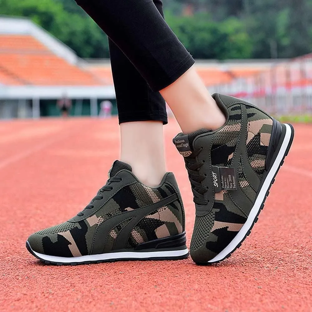 WILTENA Womens Mesh Breathable Camouflage Sneakers Ladys Invisible High-Heeled Wedge Platform Shoes