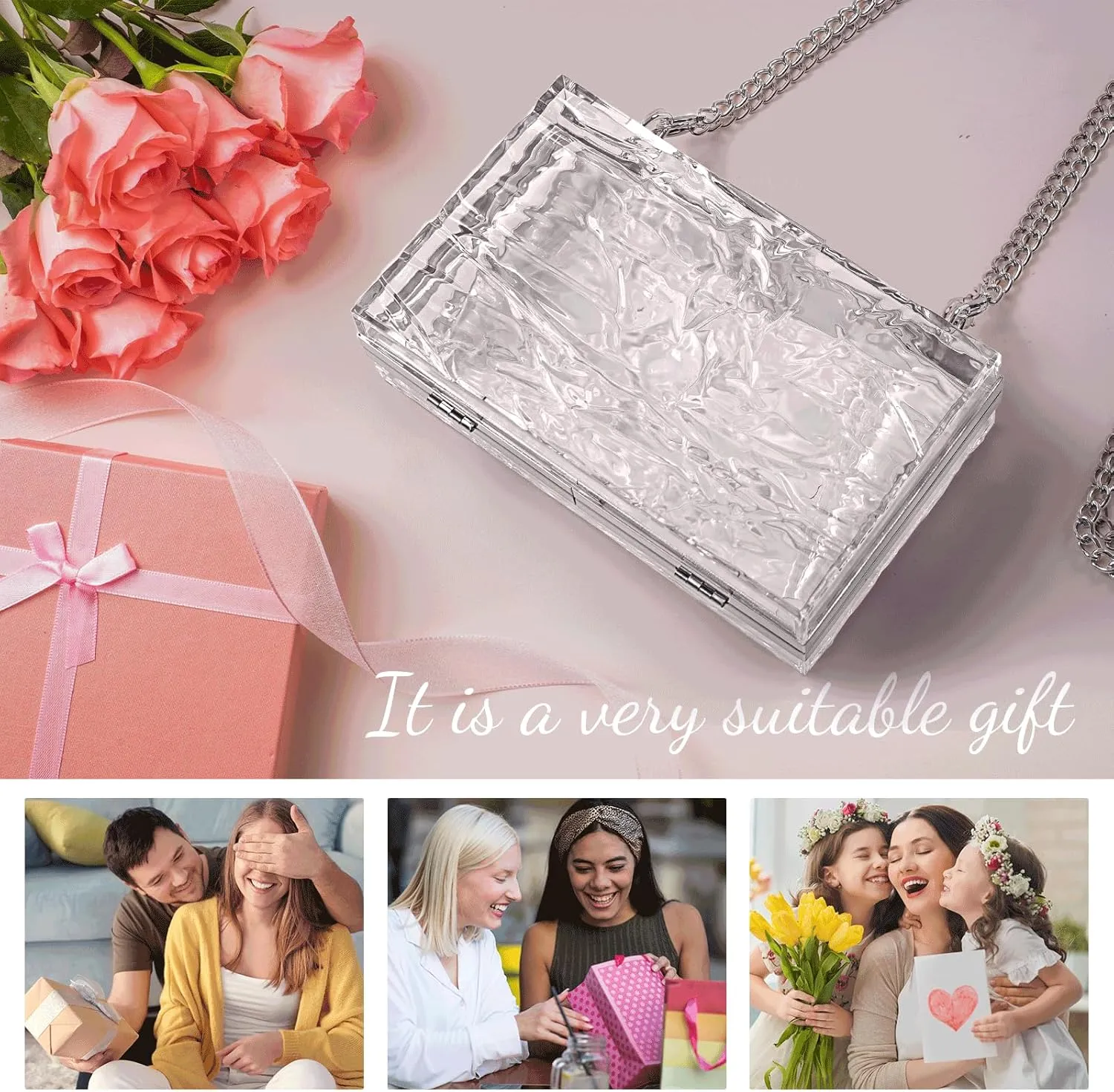 WJCD Womens Clear Purse Acrylic Evening Bags clear clutch purse Ripple Shaped Vintage Banquet Handbag
