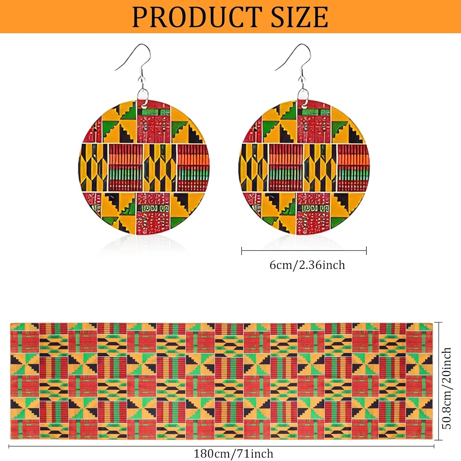 Women African Printed Maxi Dress Set Casual Stretch Head Wrap Scarf Drop Dangle Earrings
