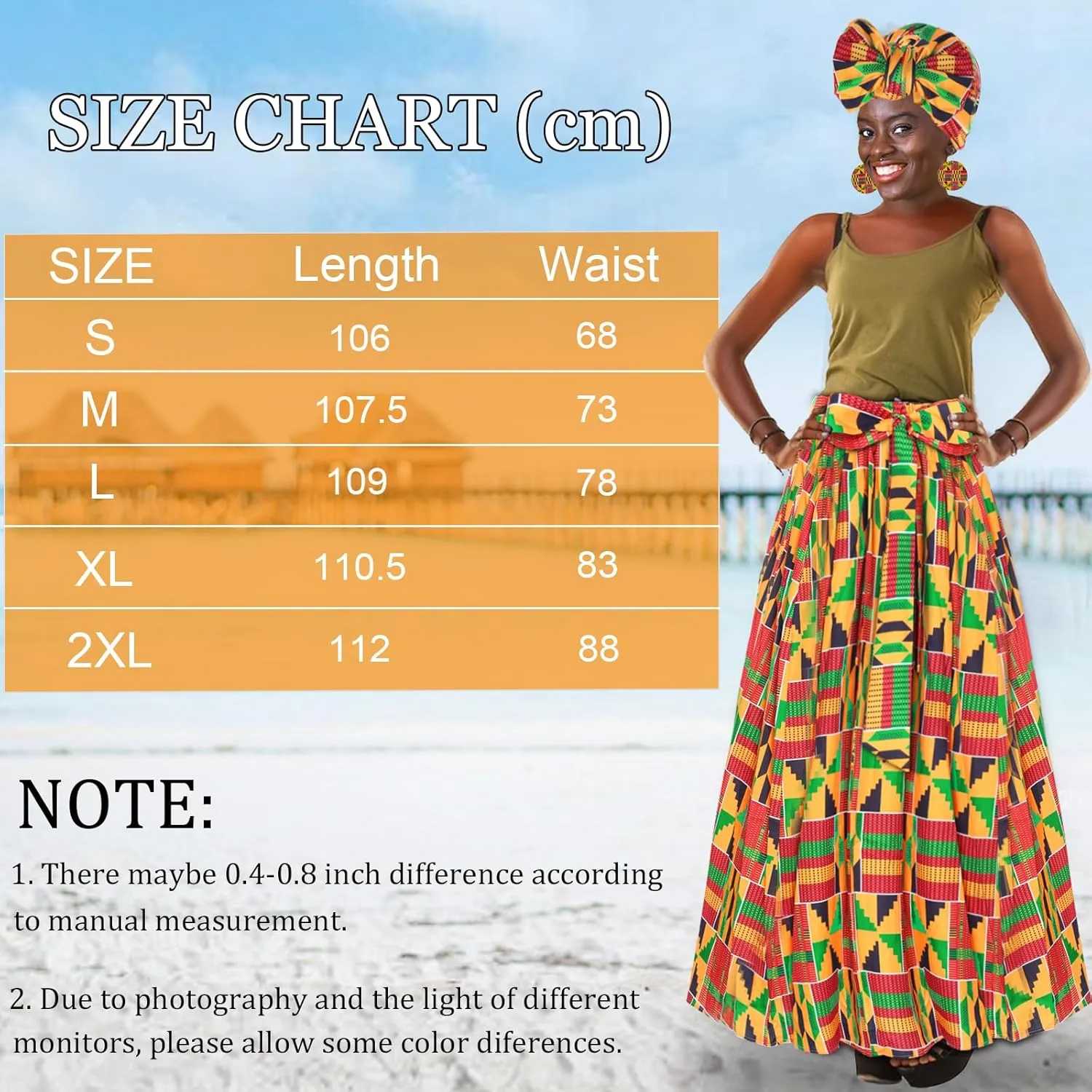 Women African Printed Maxi Dress Set Casual Stretch Head Wrap Scarf Drop Dangle Earrings
