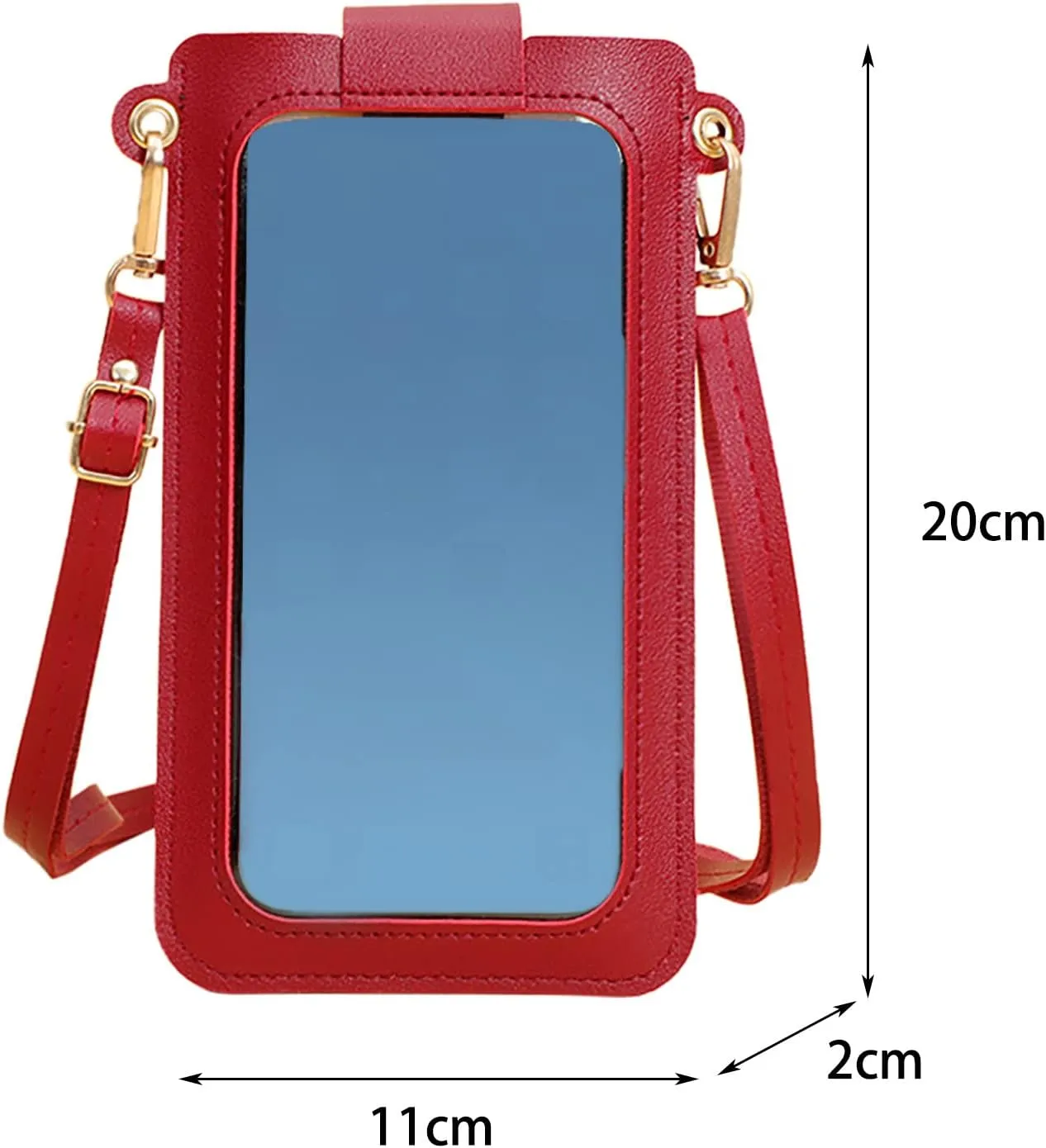 Women Artificial Leather Solid Color Hasp Transparent Operation Ccreen Phone Bag Shoulder Bag (Black, One Size)