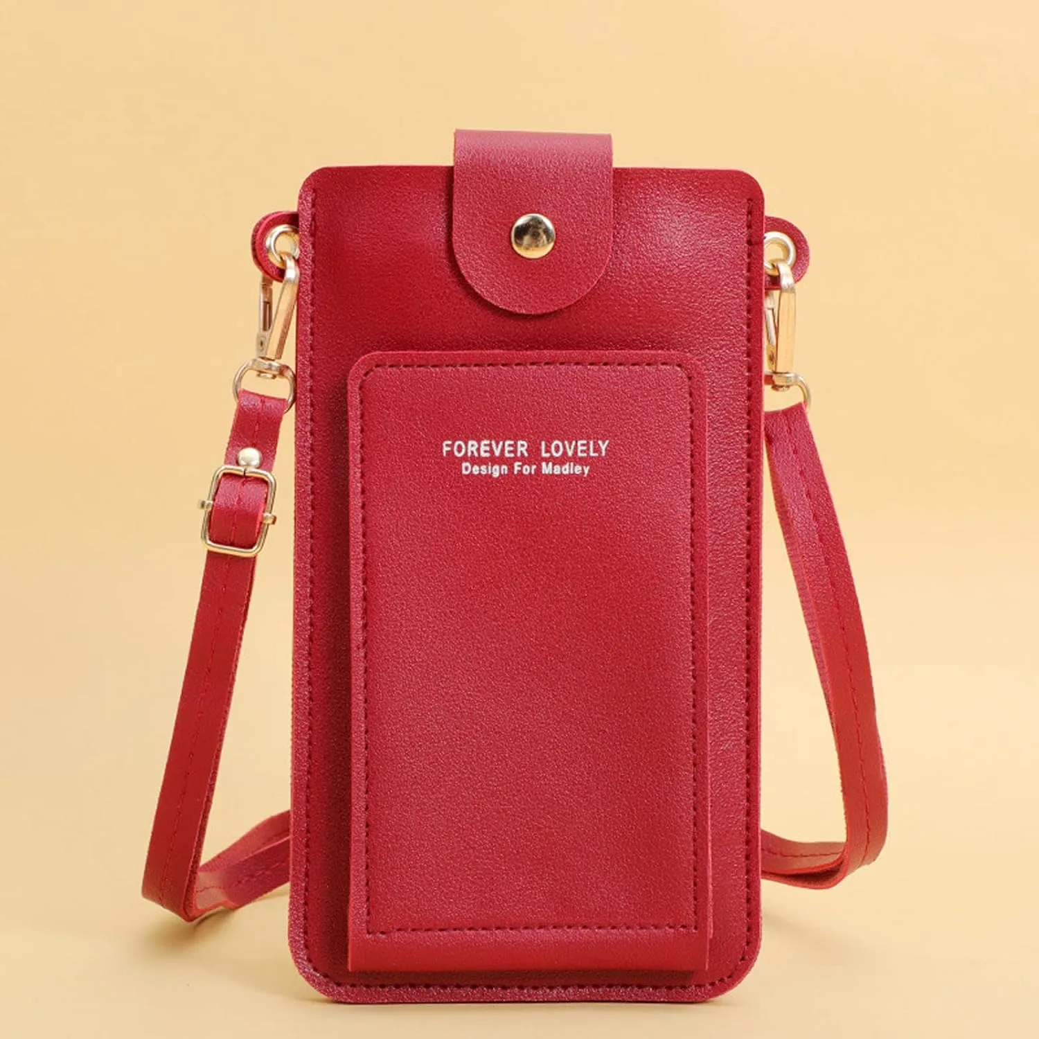 Women Artificial Leather Solid Color Hasp Transparent Operation Ccreen Phone Bag Shoulder Bag Messenger (B, One Size)