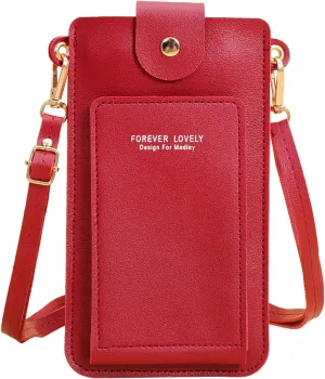Women Artificial Leather Solid Color Hasp Transparent Operation Ccreen Phone Bag Shoulder Bag Messenger (B, One Size)