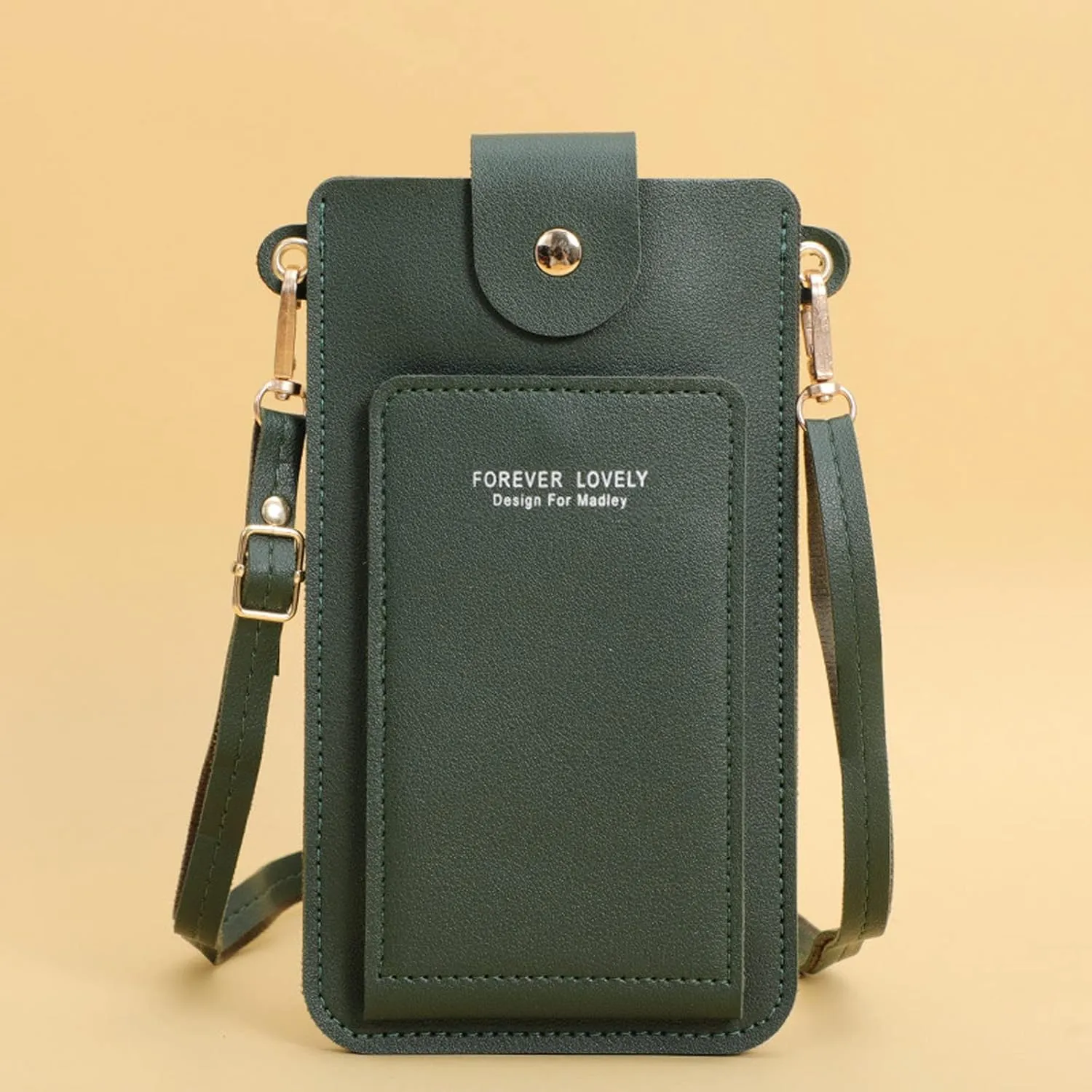 Women Artificial Leather Solid Color Hasp Transparent Operation Ccreen Phone Bag Shoulder Bag Messenger (C, One Size)