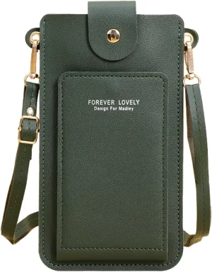 Women Artificial Leather Solid Color Hasp Transparent Operation Ccreen Phone Bag Shoulder Bag Messenger (C, One Size)