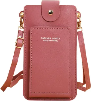 Women Artificial Leather Solid Color Hasp Transparent Operation Ccreen Phone Bag Shoulder Bag Messenger (D, One Size)
