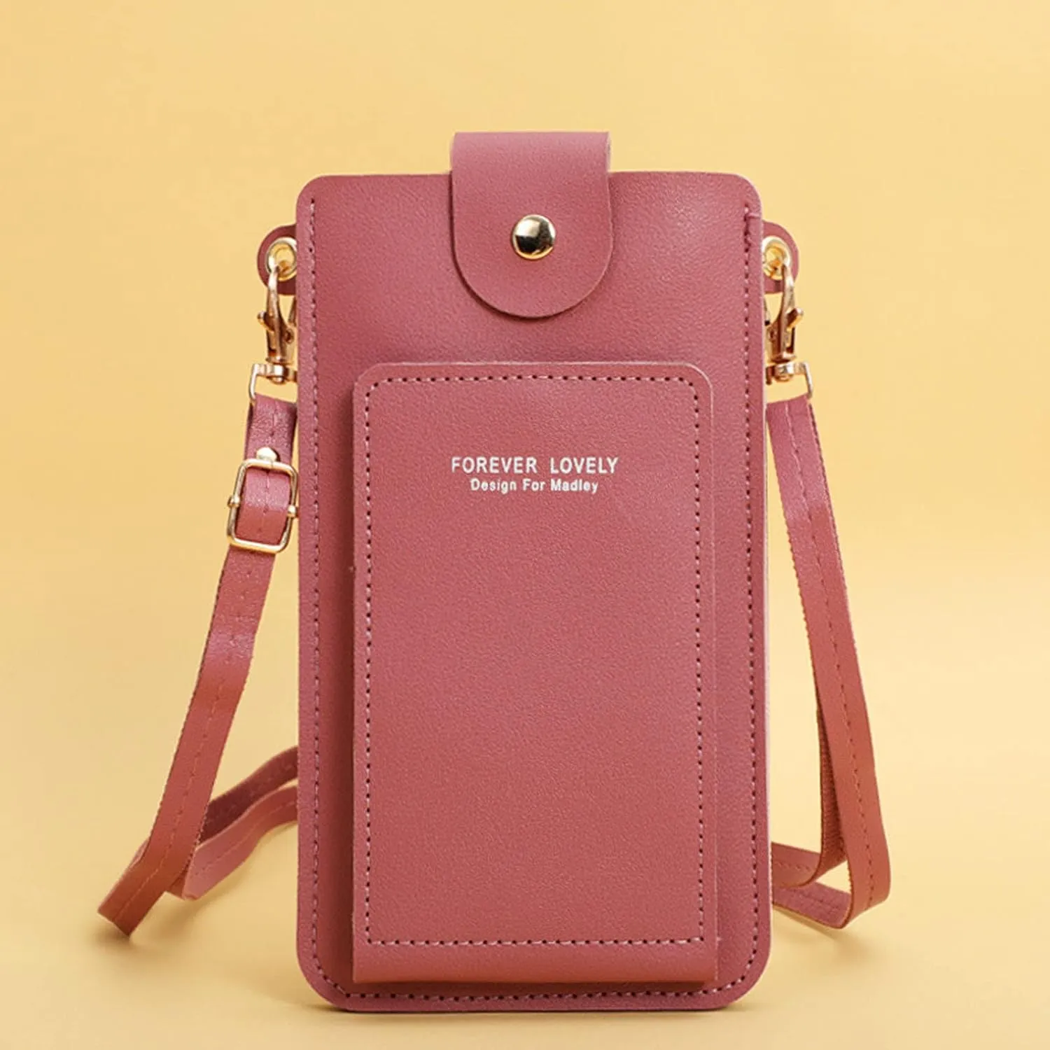 Women Artificial Leather Solid Color Hasp Transparent Operation Ccreen Phone Bag Shoulder Bag Messenger (D, One Size)