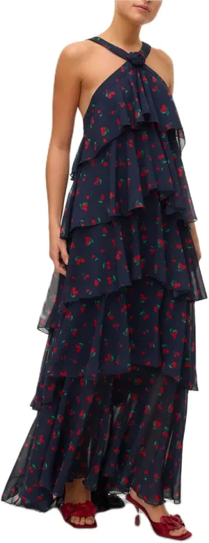 Women Backless Summer Dresses Ruffle Tiered Layed Chiffon Dresses Flowy Swing Floral Maxi Dress Beach Sundress