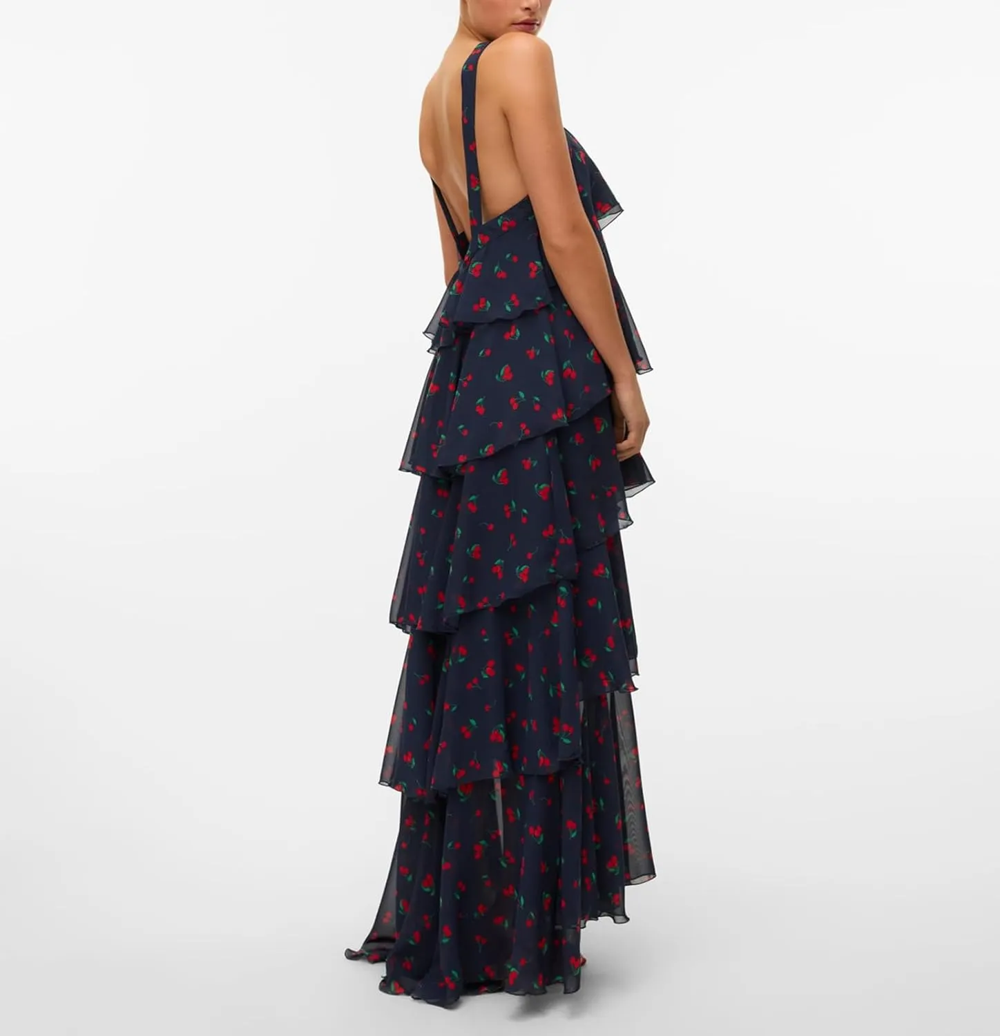 Women Backless Summer Dresses Ruffle Tiered Layed Chiffon Dresses Flowy Swing Floral Maxi Dress Beach Sundress