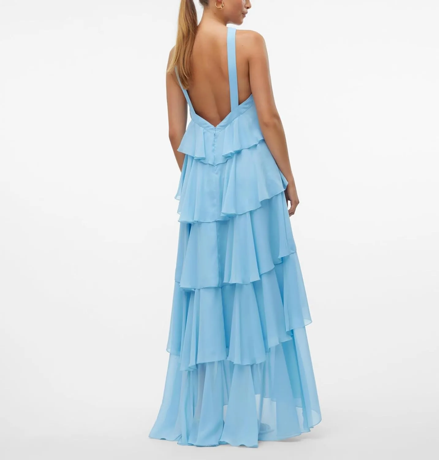 Women Backless Summer Dresses Ruffle Tiered Layed Chiffon Dresses Flowy Swing Floral Maxi Dress Beach Sundress