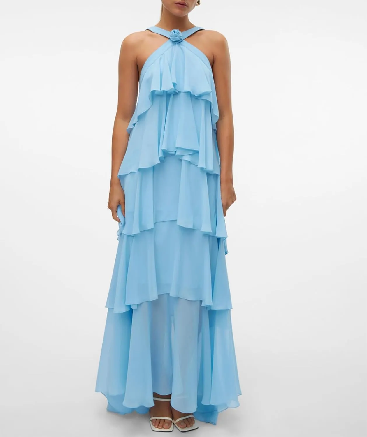 Women Backless Summer Dresses Ruffle Tiered Layed Chiffon Dresses Flowy Swing Floral Maxi Dress Beach Sundress