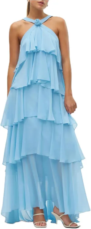 Women Backless Summer Dresses Ruffle Tiered Layed Chiffon Dresses Flowy Swing Floral Maxi Dress Beach Sundress