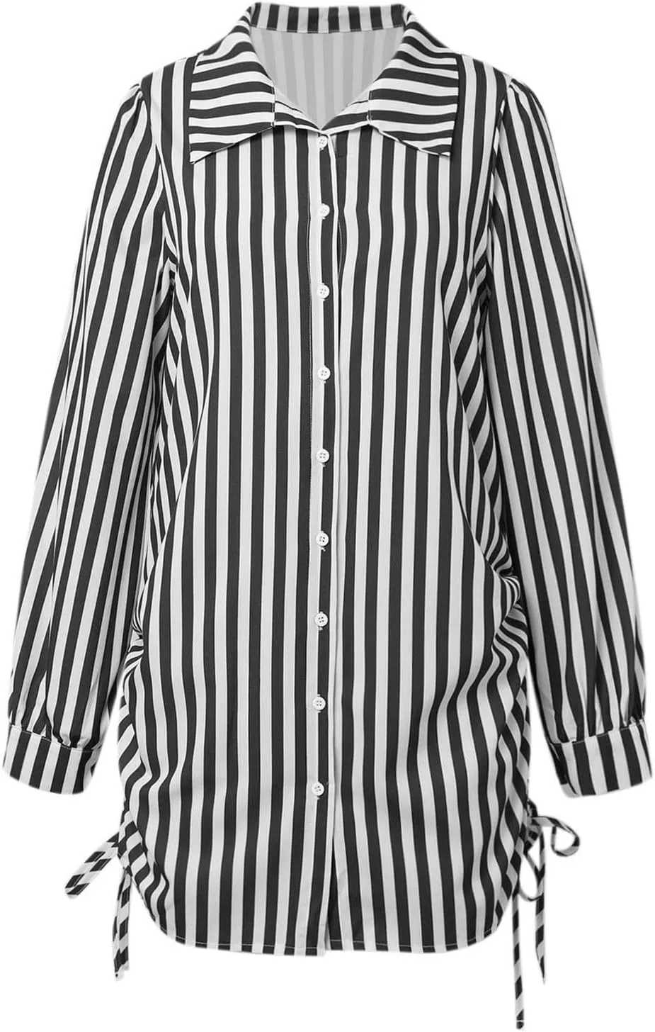 Women Casual Stripe Dress Half Sleeve Turtleneck Button Dress Mini Dress Sweatshirt Casual Loose Dress Ruffle