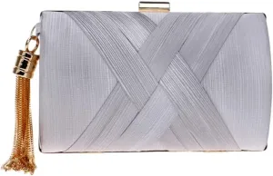 Women Clutch Bags Tassel Golden Satin Evening Bags Wedding Bridal Handbags Shoulder Bag Chain Purse