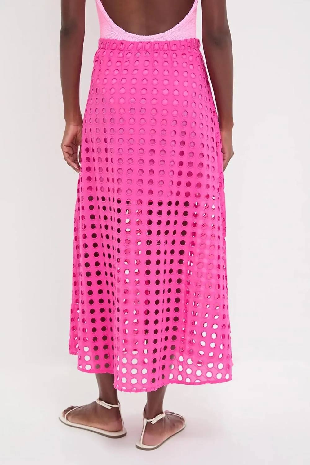Women Cotton Eyelet Long Skirt Summer Casual Beach Maxi Skirt with Underneath