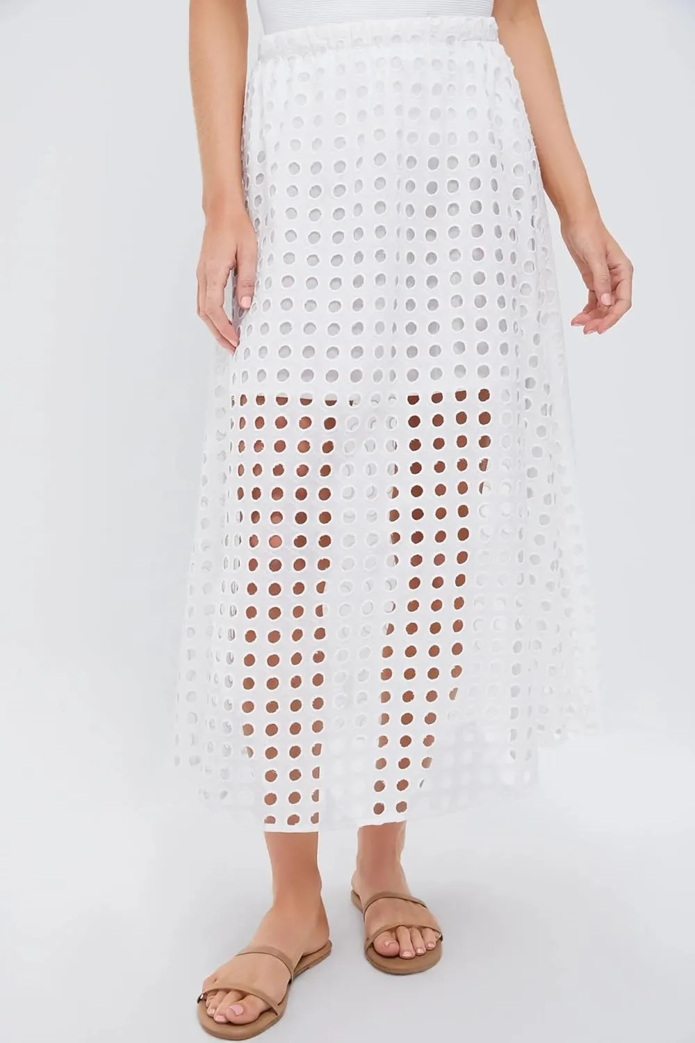 Women Cotton Eyelet Long Skirt Summer Casual Beach Maxi Skirt with Underneath