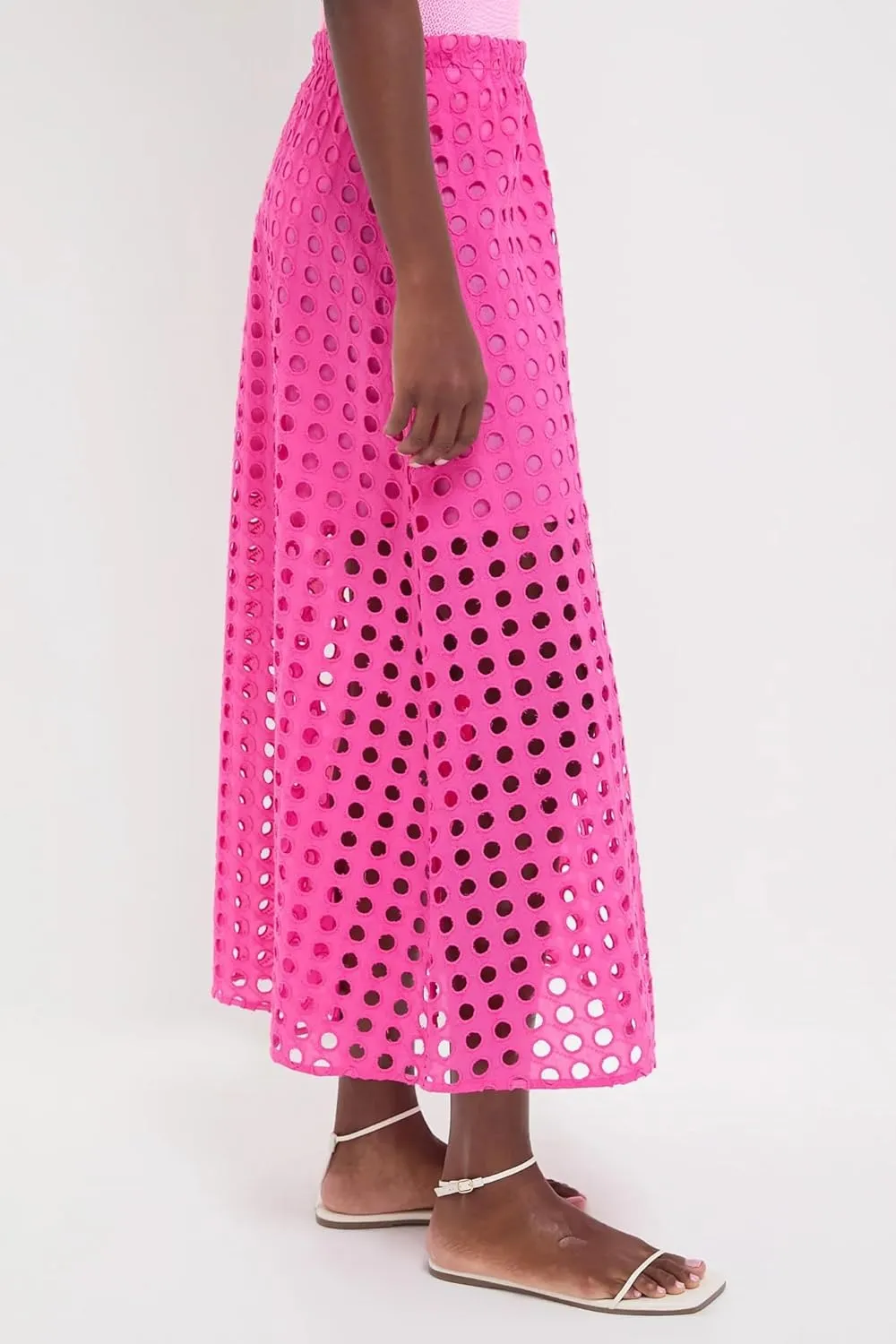 Women Cotton Eyelet Long Skirt Summer Casual Beach Maxi Skirt with Underneath