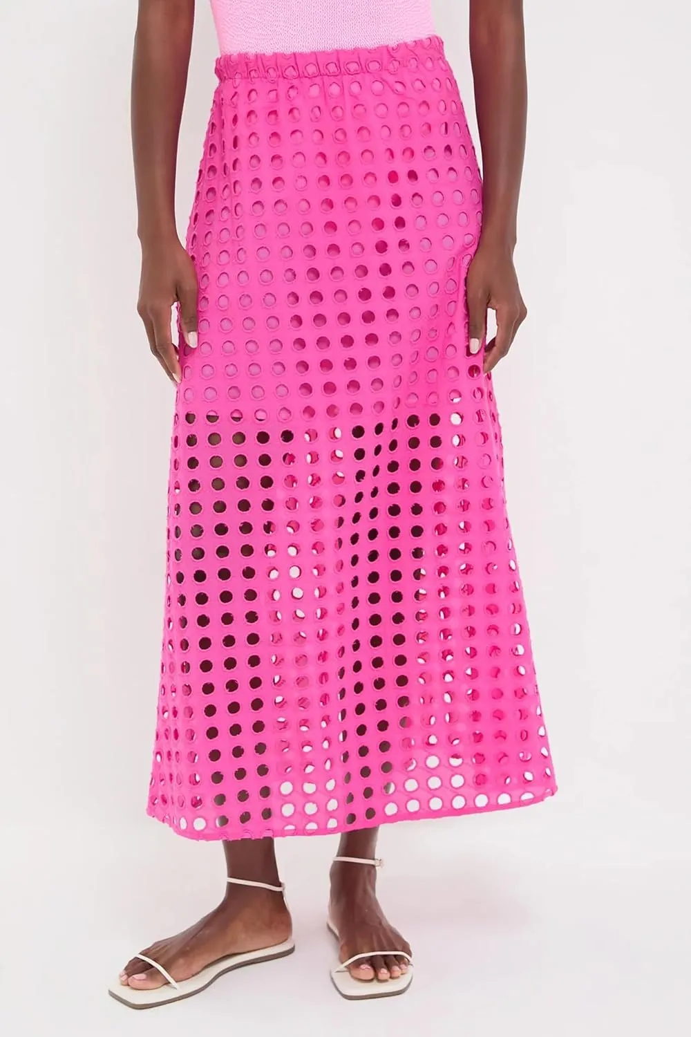 Women Cotton Eyelet Long Skirt Summer Casual Beach Maxi Skirt with Underneath