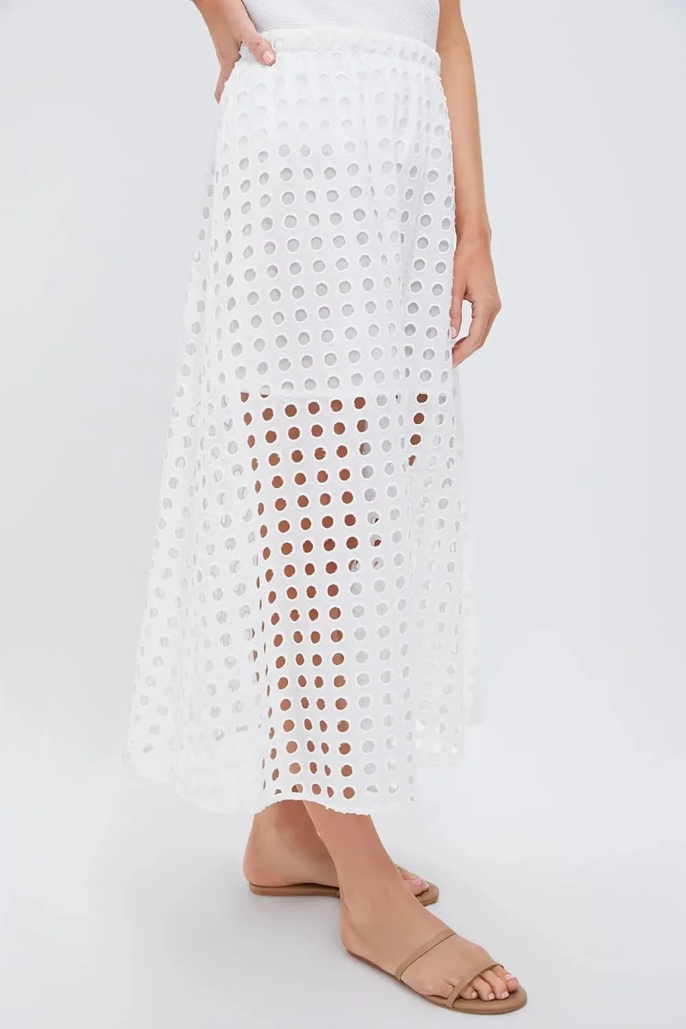 Women Cotton Eyelet Long Skirt Summer Casual Beach Maxi Skirt with Underneath