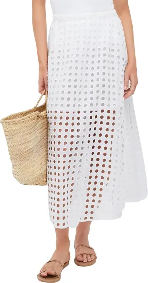 Women Cotton Eyelet Long Skirt Summer Casual Beach Maxi Skirt with Underneath
