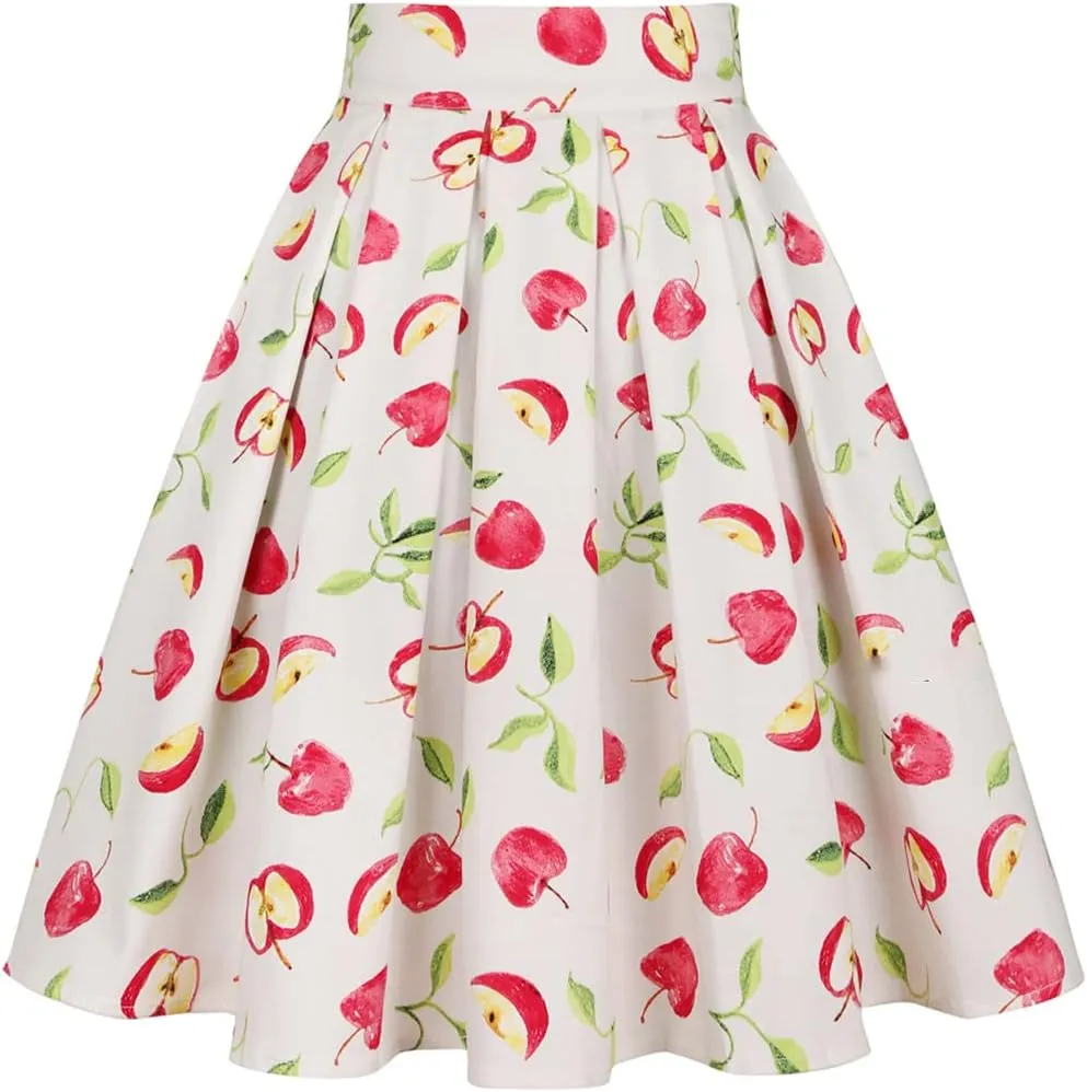 Women Gothic Floral Printed Pleated Skirt Summer High Waist Korean Harajuku Japanese Pinup Retro Vintage Midi Skirts