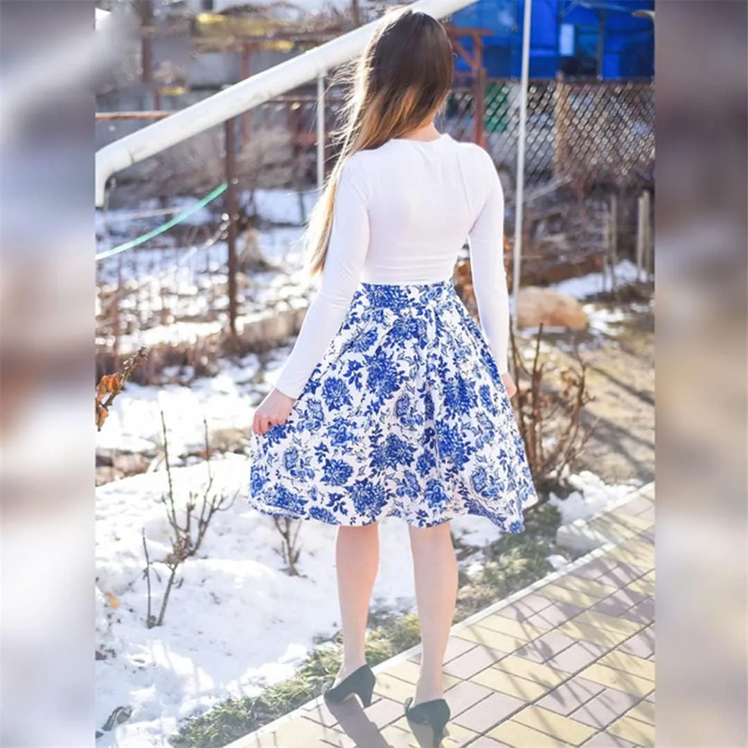 Women Gothic Floral Printed Pleated Skirt Summer High Waist Korean Harajuku Japanese Pinup Retro Vintage Midi Skirts