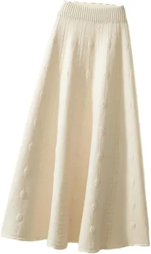 Women Knitted A Line Skirts Women High Waist Sweater Skirts Elegant Pleated Maxi Midi Skirt