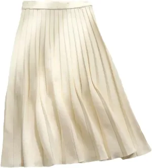 Women Knitted Midi Skirt Elegant A-Line High Waist Pleated Long Skirt Spring Autumn Winter Casual Skirt