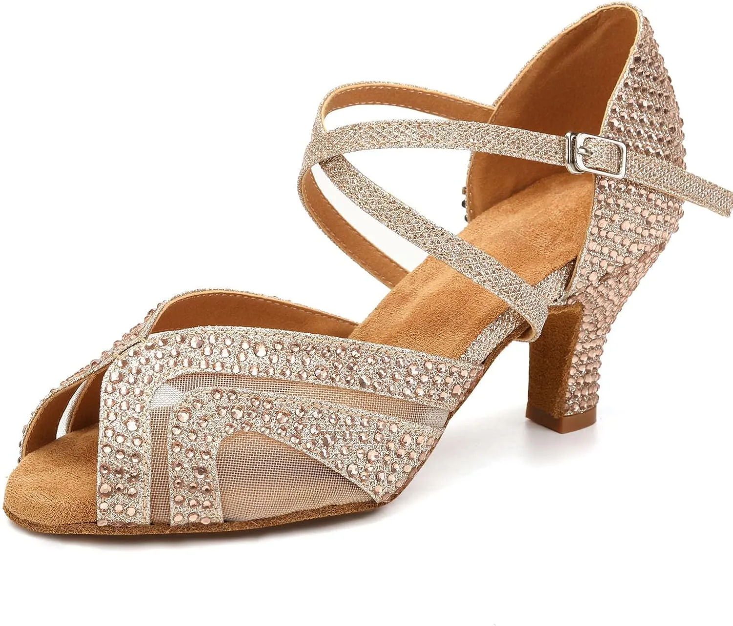 Women Latin Salsa Dance Heels Rhinestones Ballroom Wedding Perfermence Dancing Shoes,Model QRX1025