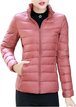 Women Lightweight Down Full Zip Jackets Parka Winter Warm Coat Windproof Packable Water-Resistant Outerwear With Pocket