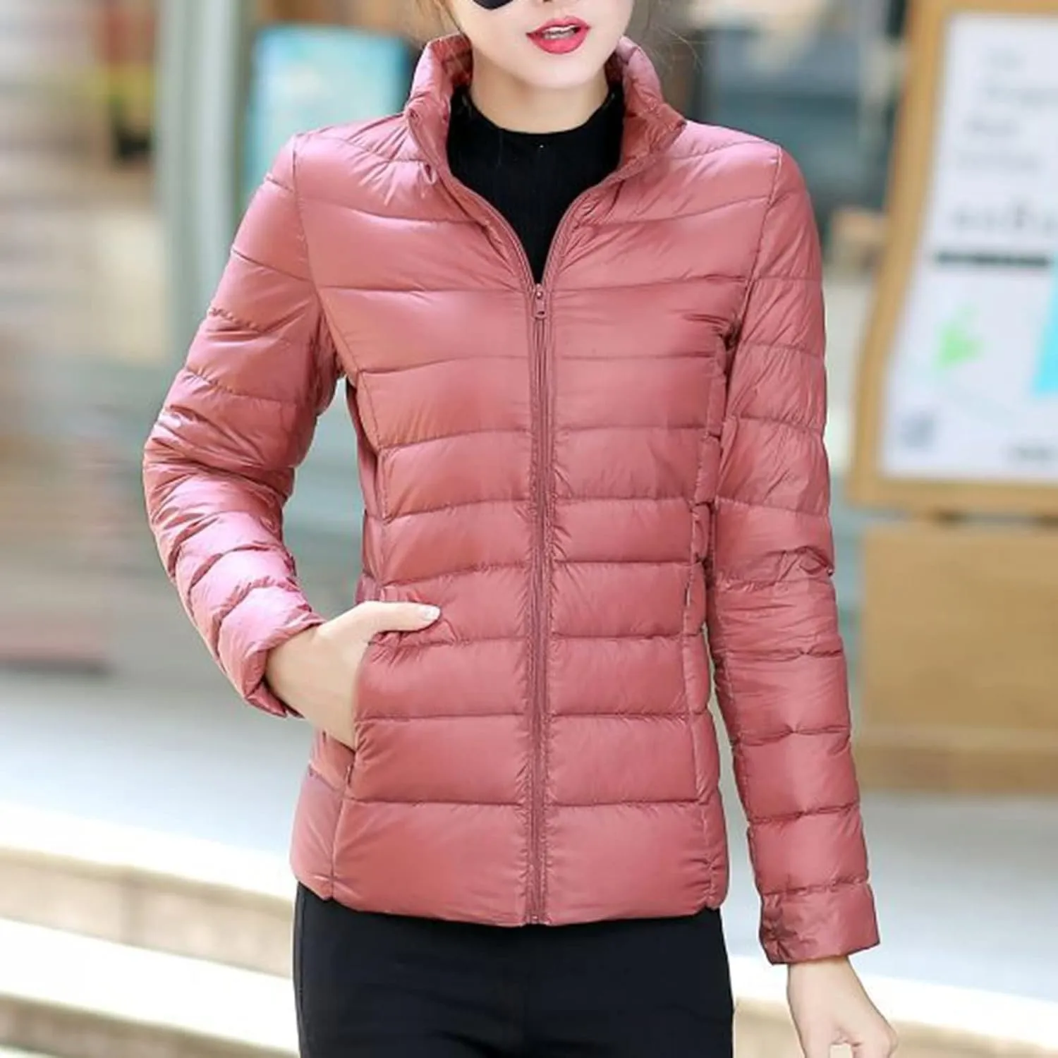 Women Lightweight Down Full Zip Jackets Parka Winter Warm Coat Windproof Packable Water-Resistant Outerwear With Pocket