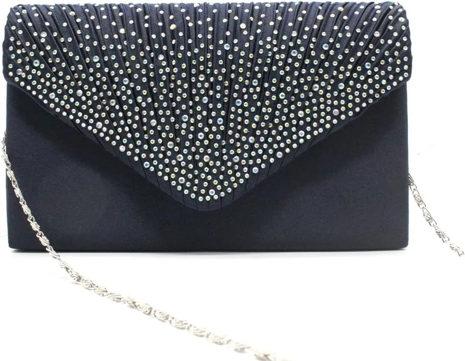 Women Rhinestone Decor Envelope Clutch Bag Evening Party Handbag Purse (White)