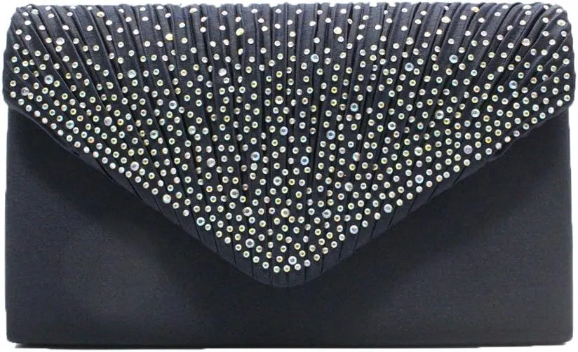 Women Rhinestone Decor Envelope Clutch Bag Evening Party Handbag Purse (White)