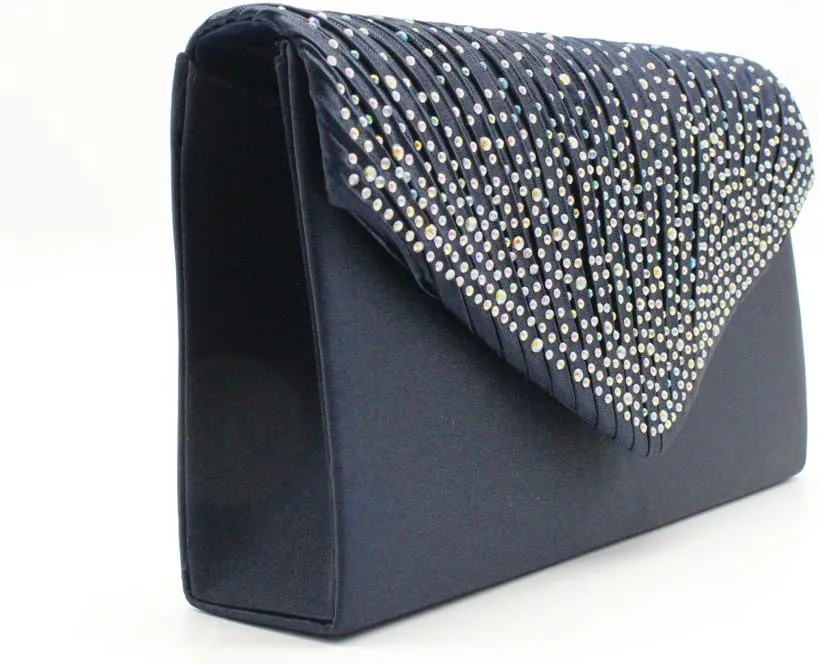 Women Rhinestone Decor Envelope Clutch Bag Evening Party Handbag Purse (White)