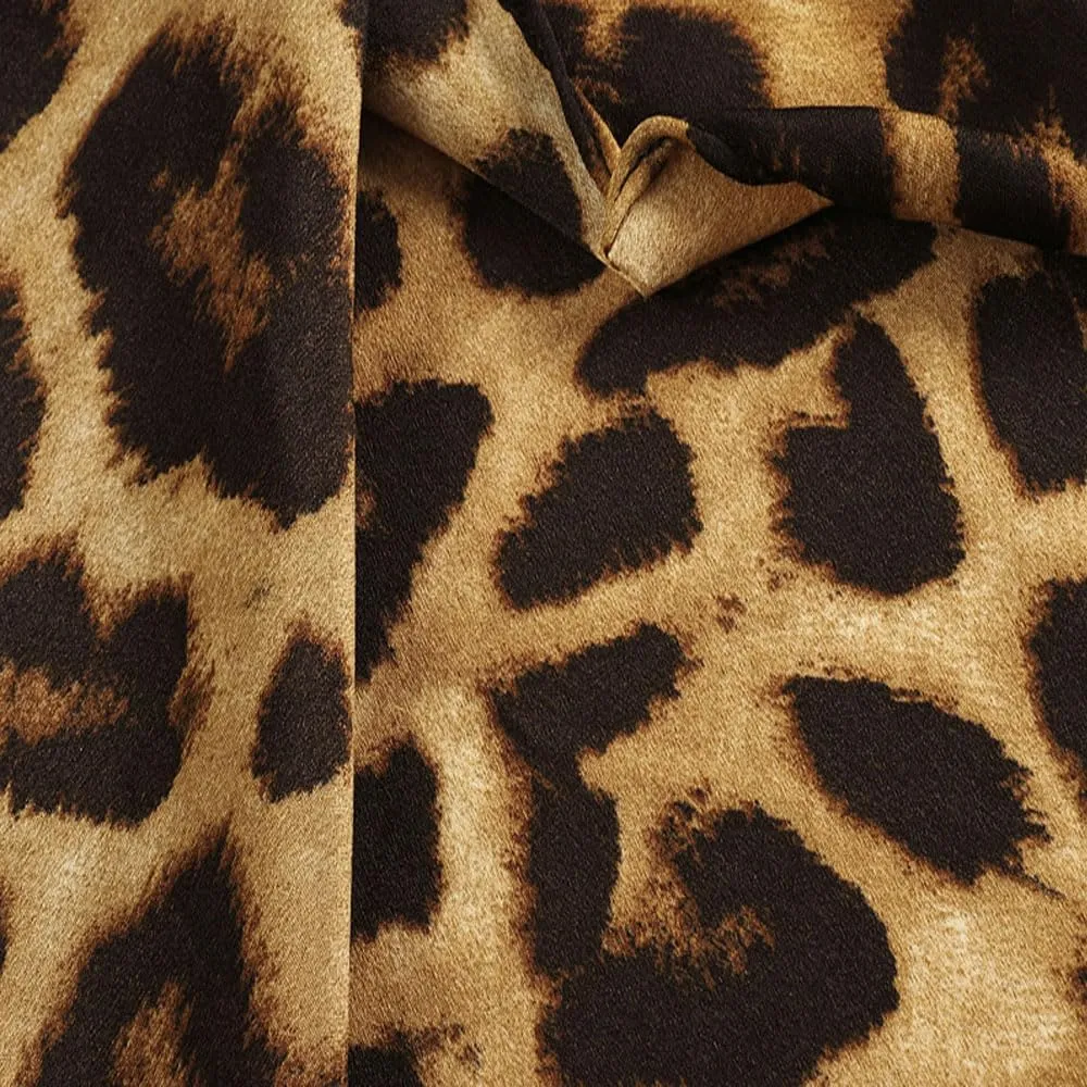 Women Sexy Leopard Print Midi Dress Long Sleeve Tie Wrap Dresses for Women V-Neck Ladies Casual Dress Autumn Winter